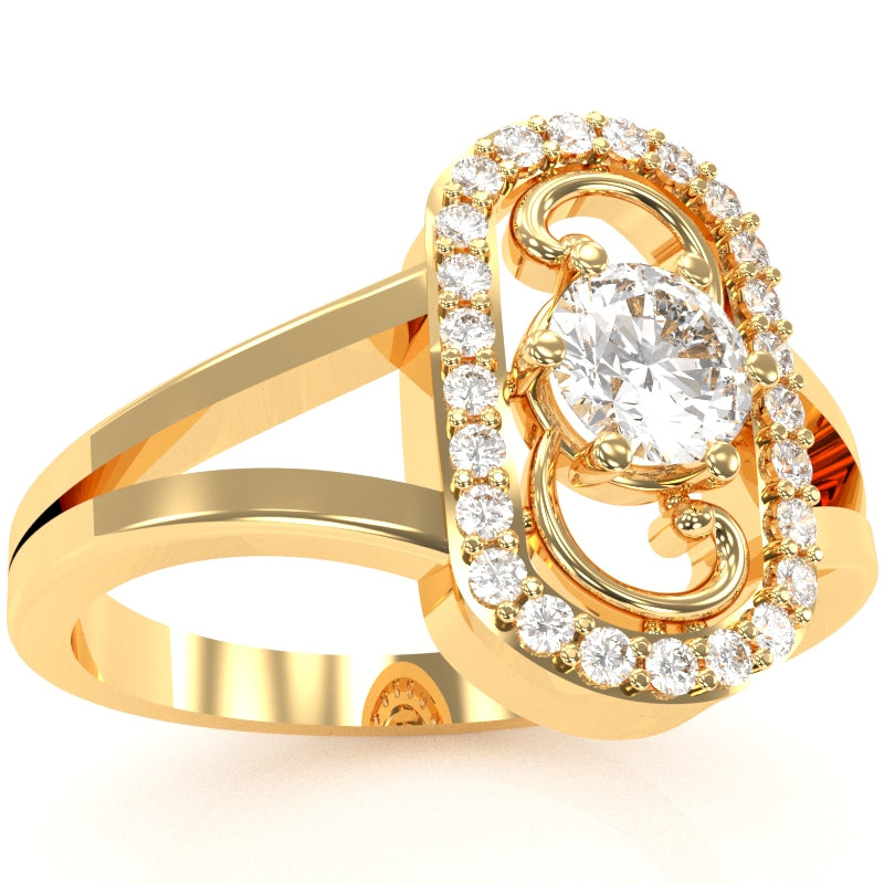 Split Band White Topaz Diamond Cocktail Ring In 14k Yellow Gold