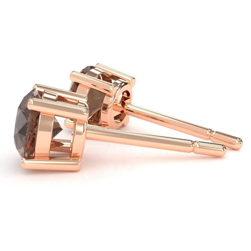 Smoky Quartz 5mm Round Stud Earrings in 10k Rose Gold