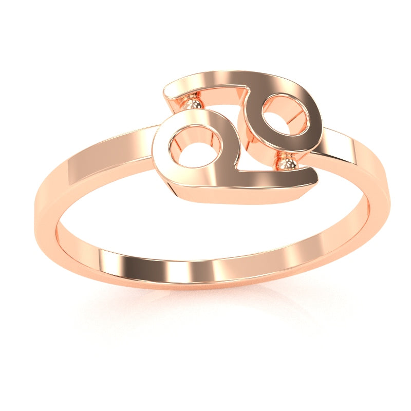Cancer Zodiac Sign Ring In Solid 14k Rose Gold
