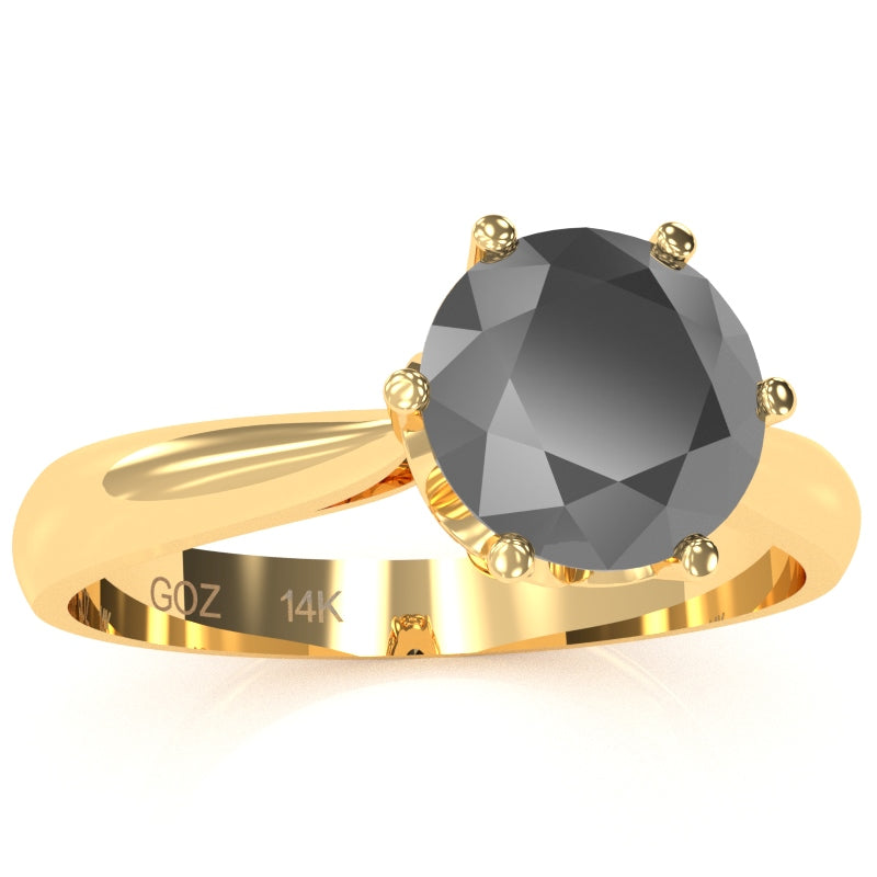 Crown Setting Black Onyx Engagement Ring In 14k Yellow Gold