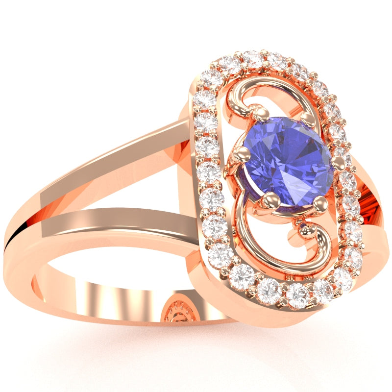 Split Band Tanzanite Diamond Cocktail Ring In 14k Rose Gold