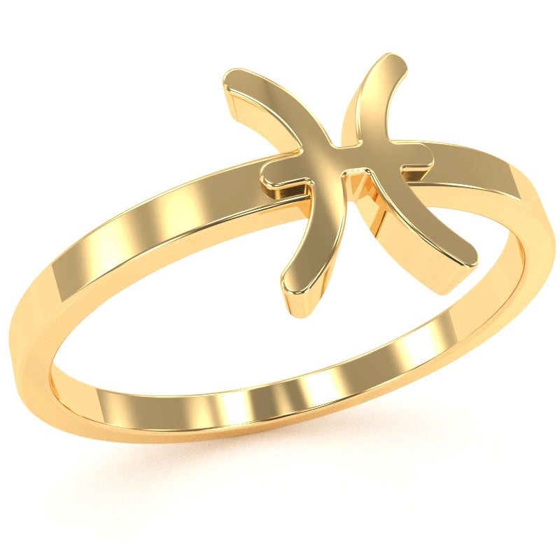 Pisces Zodiac Sign Ring In Solid 14k Yellow Gold