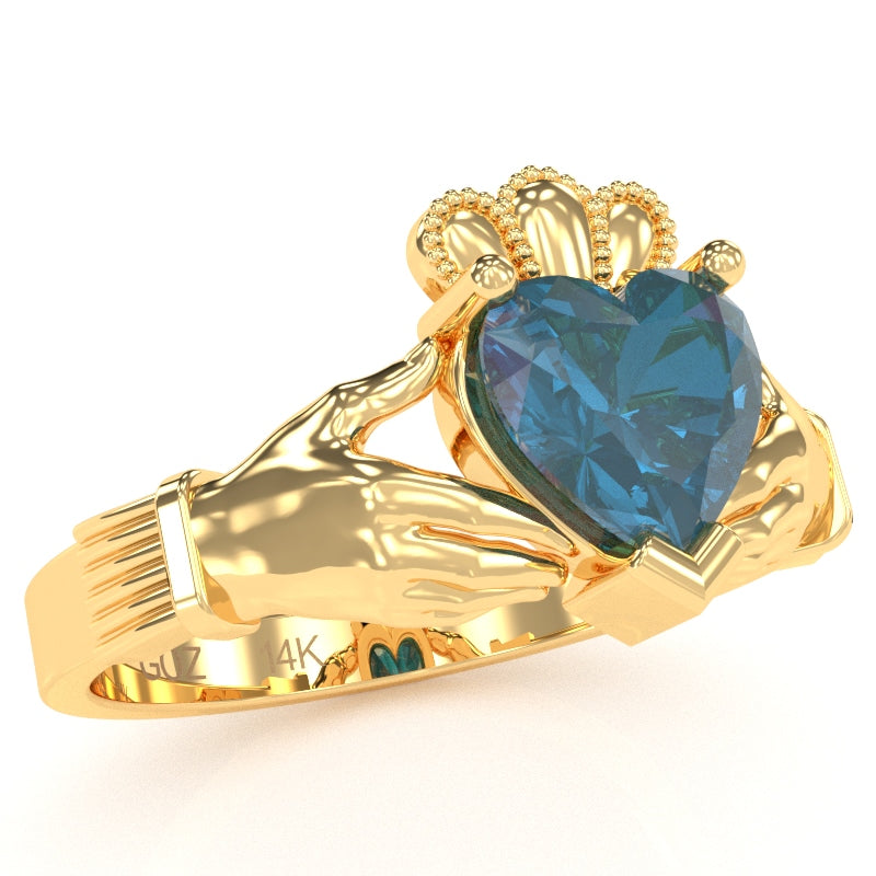 Claddagh Lab-Created Alexandrite Ring In Solid 14k Yellow Gold