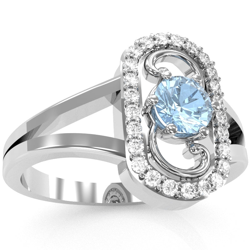 Split Band Aquamarine Diamond Cocktail Ring In 14k White Gold