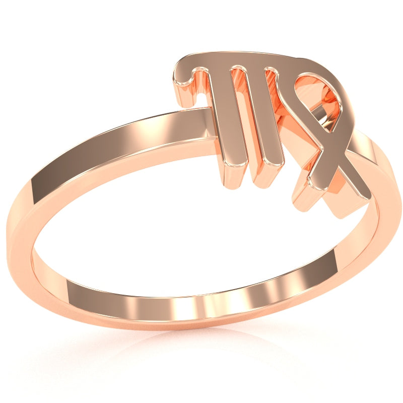 Virgo Zodiac Sign Ring In Solid 10k Rose Gold