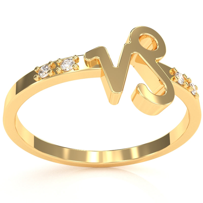 Capricorn Zodiac Sign Diamond Ring In Solid 10k Yellow Gold