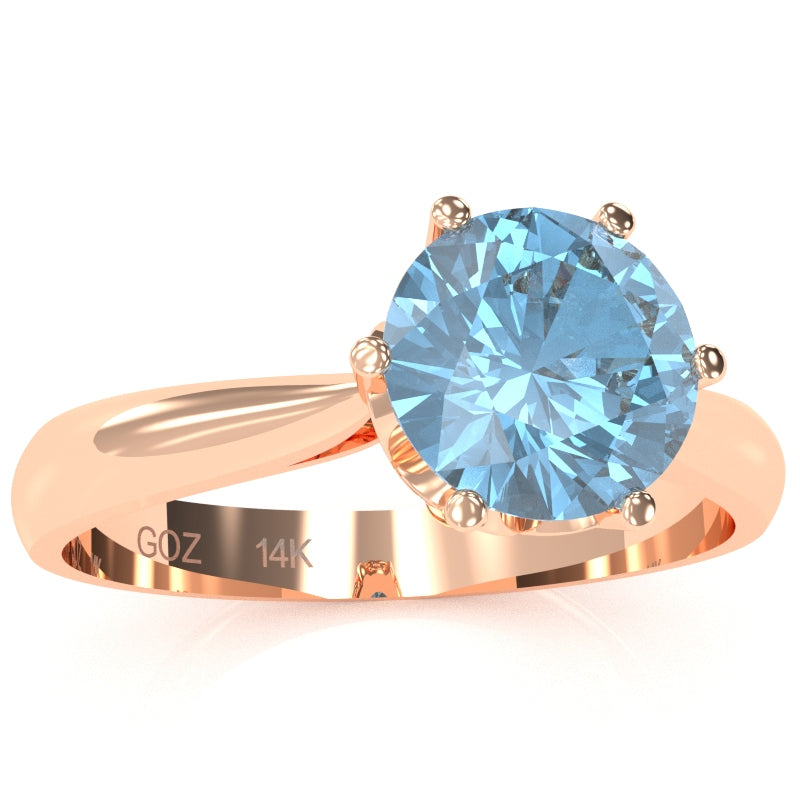 Crown Setting Blue Topaz Engagement Ring In 14k Rose Gold