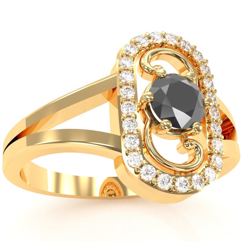 Split Band Black Onyx Diamond Cocktail Ring In 14k Yellow Gold