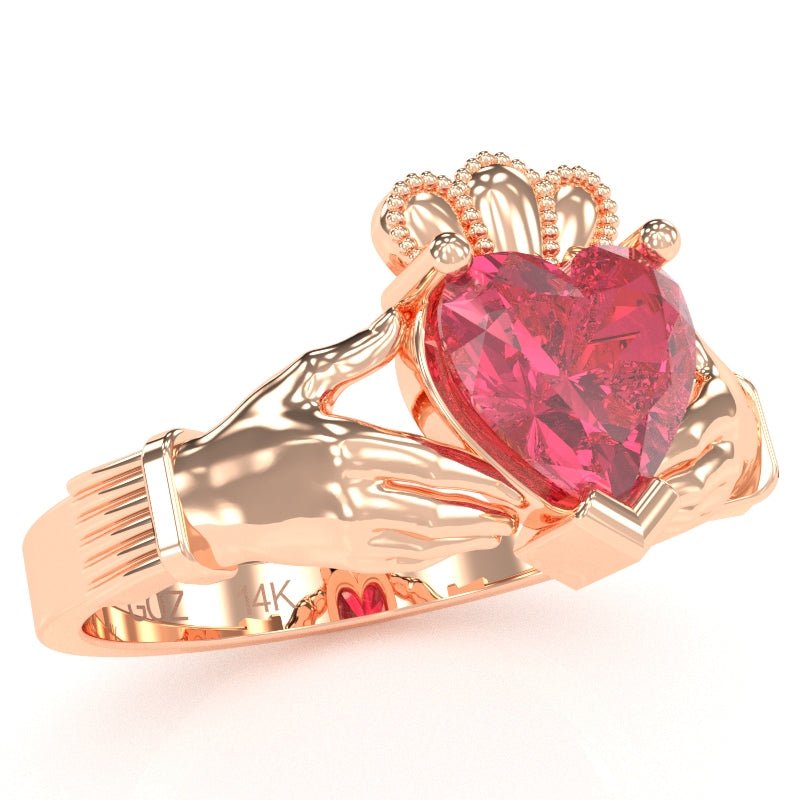 Claddagh Pink Tourmaline Ring In Solid 14k Rose Gold