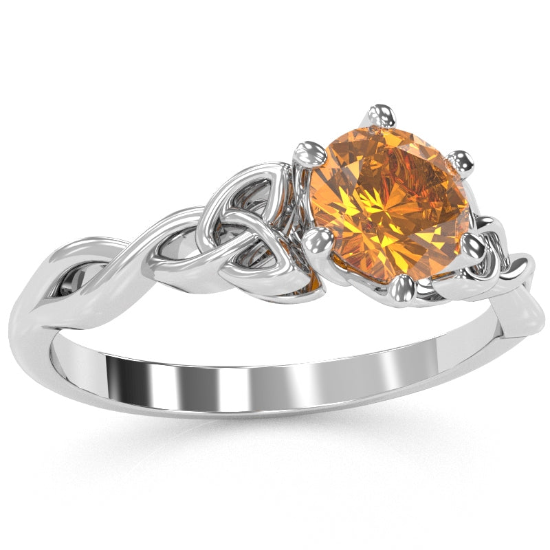 Celtic Trinity Knot Citrine Engagement Ring In 14k White Gold