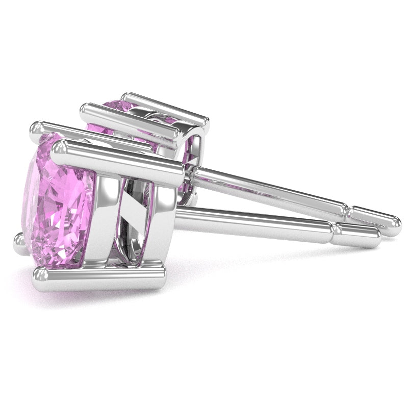 Lab-Created Pink Sapphire 5mm Cushion Stud Earrings in 10k White Gold