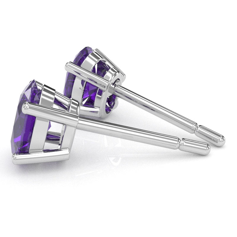 Amethyst 8x6mm Oval Stud Earrings in 10k White Gold