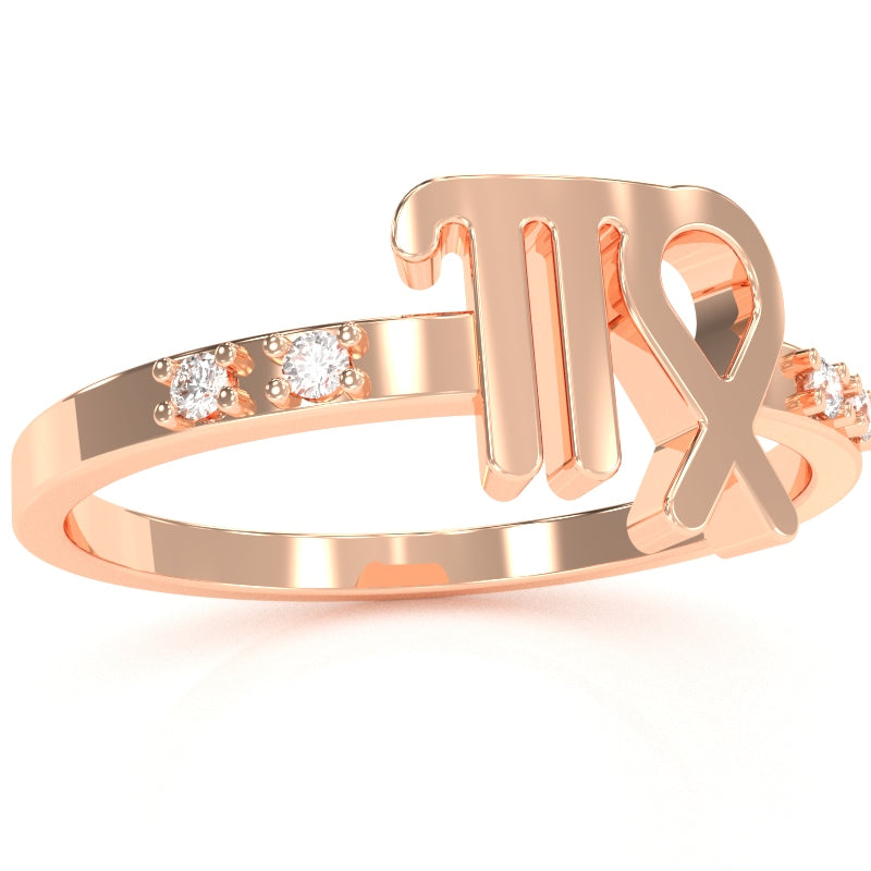 Virgo Zodiac Sign Diamond Ring In Solid 14k Rose Gold