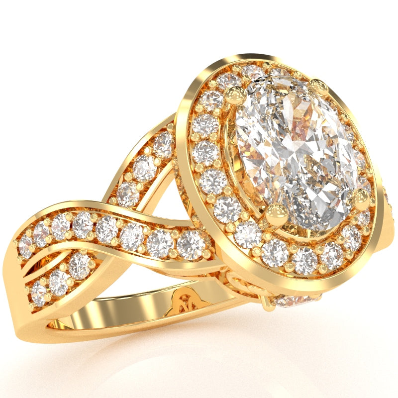 Three Stone White Topaz Diamond Peekaboo Halo Engagement Ring In 14k Yellow Gold