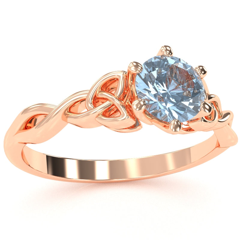 Celtic Trinity Knot Aquamarine Engagement Ring In 14k Rose Gold