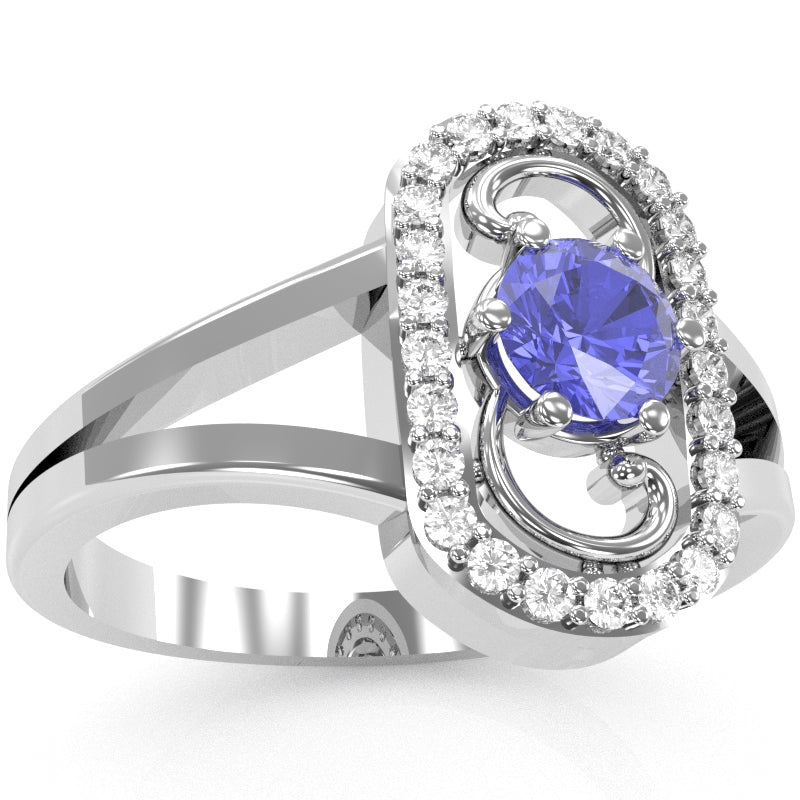Split Band Tanzanite Diamond Cocktail Ring In 14k White Gold
