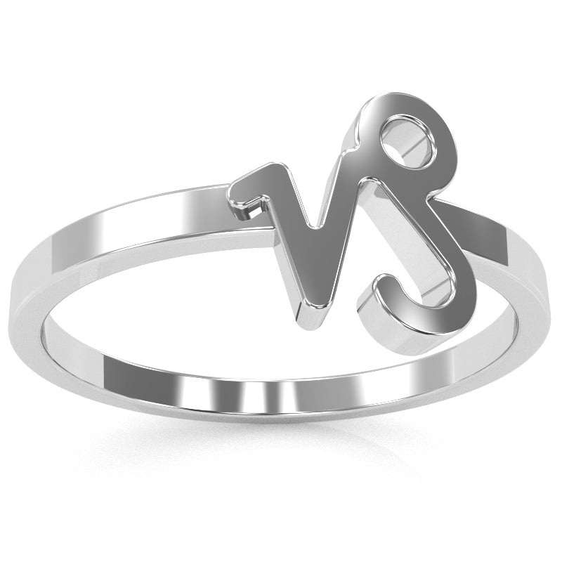Capricorn Zodiac Sign Ring In Solid 14k White Gold