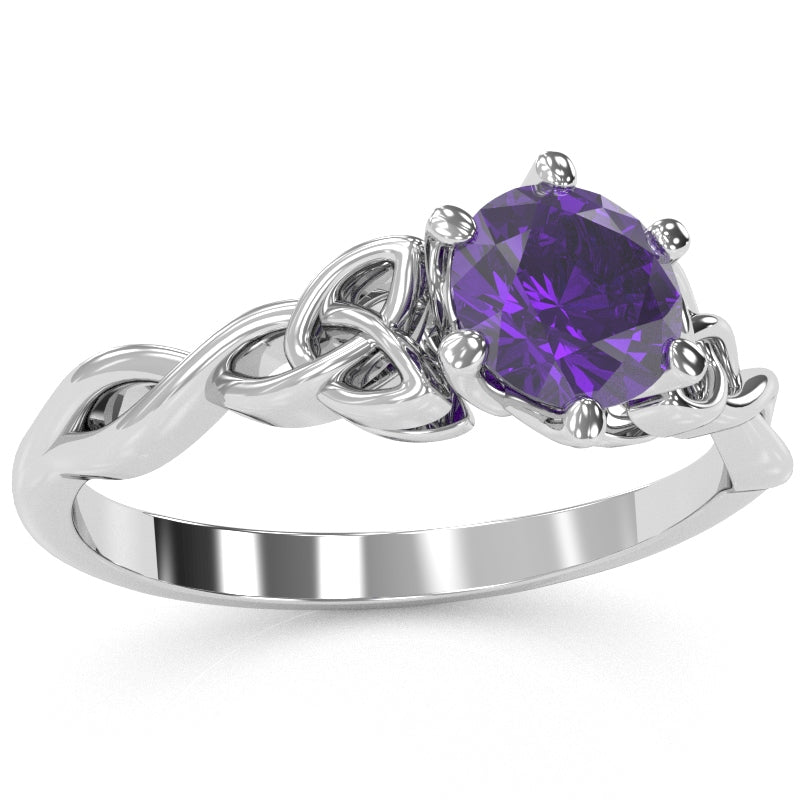 Celtic Trinity Knot Amethyst Engagement Ring In 14k White Gold