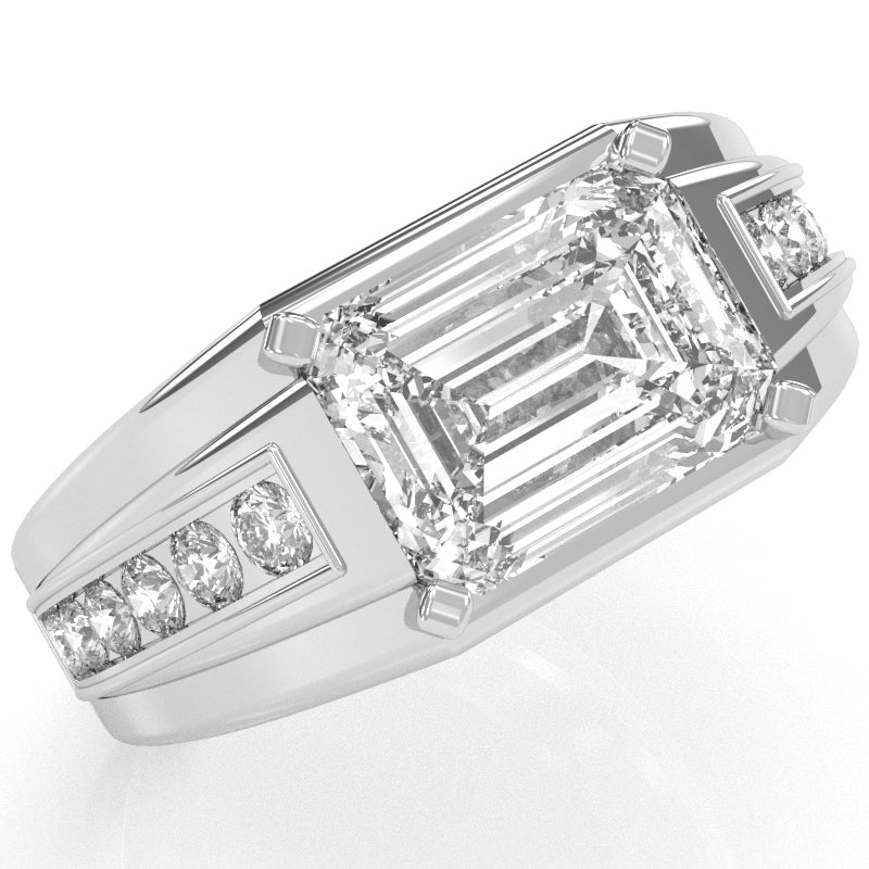 Men's White Topaz Diamond  Channel Ring In Solid 14k White Gold