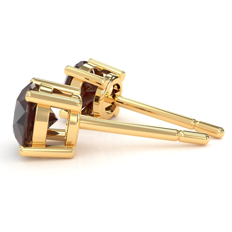Garnet 6mm Round Stud Earrings in 10k Yellow Gold