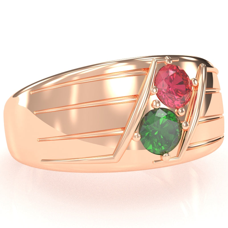 Men's Two Gemstone Birthstone Designer Ring In 14k Rose Gold