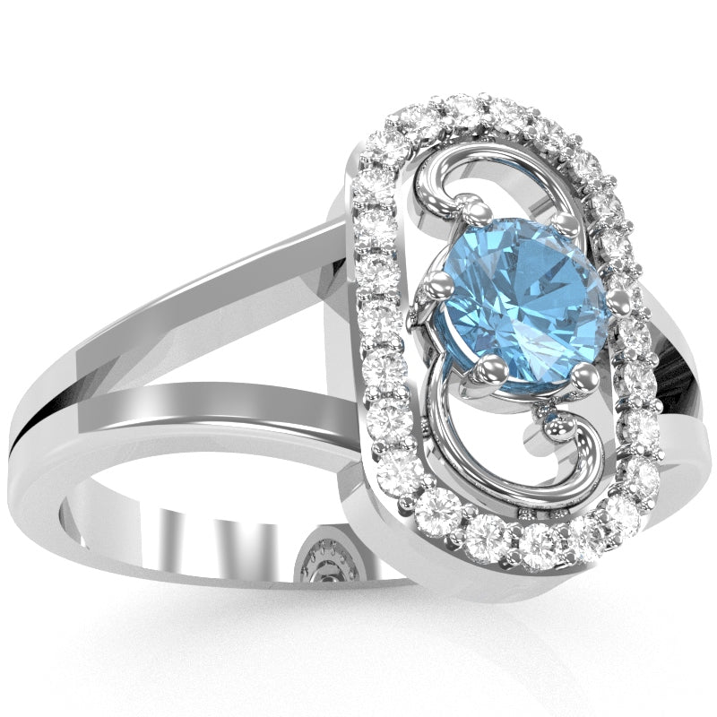 Split Band Blue Topaz Diamond Cocktail Ring In 14k White Gold