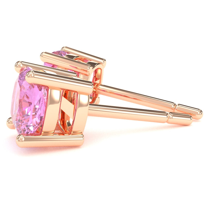 Lab-Created Pink Sapphire 5mm Cushion Stud Earrings in 10k Rose Gold