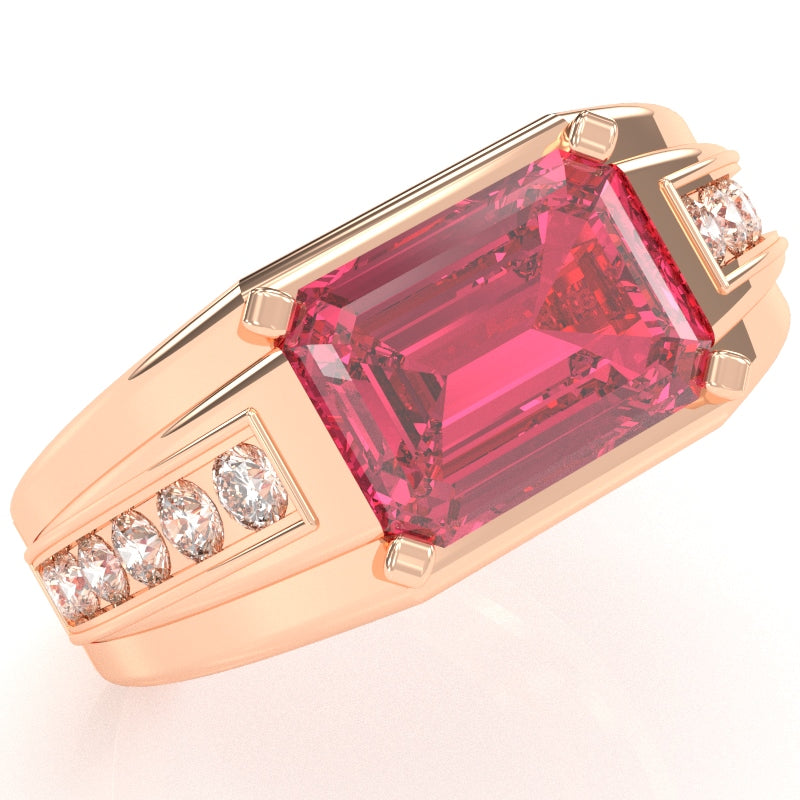 Men's Pink Tourmaline Diamond Channel Ring In Solid 14k Rose Gold