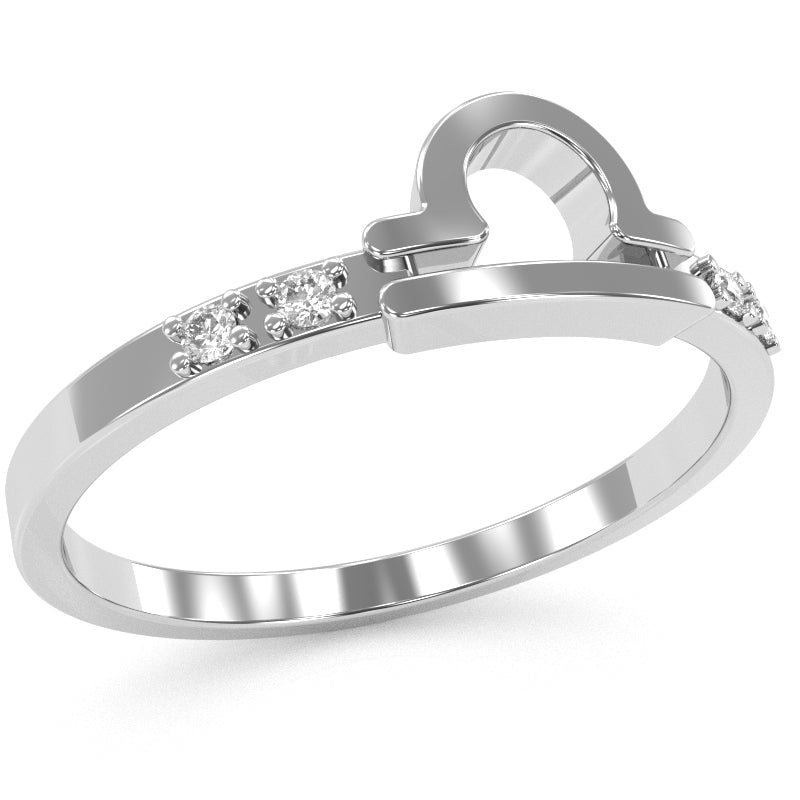 Libra Zodiac Sign Diamond Ring In Solid 14k White Gold