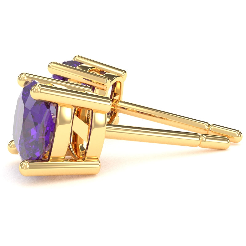 Amethyst 6mm Cushion Stud Earrings in 10k Yellow Gold