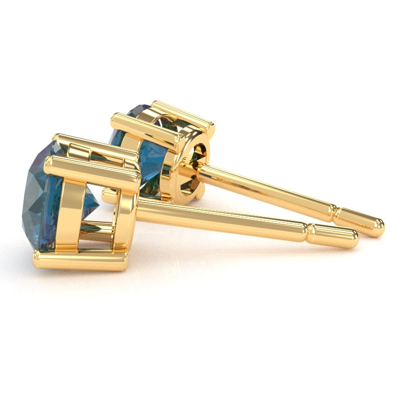 Lab-Created Alexandrite 6mm Round Stud Earrings in 10k Yellow Gold