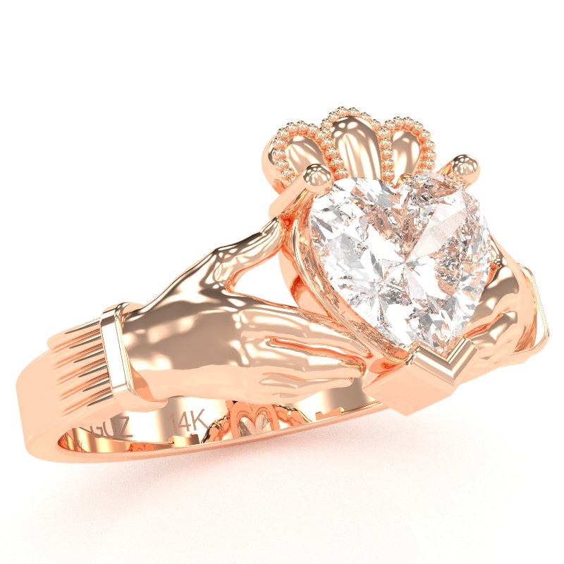 Claddagh White Topaz Ring In Solid 14k Rose Gold