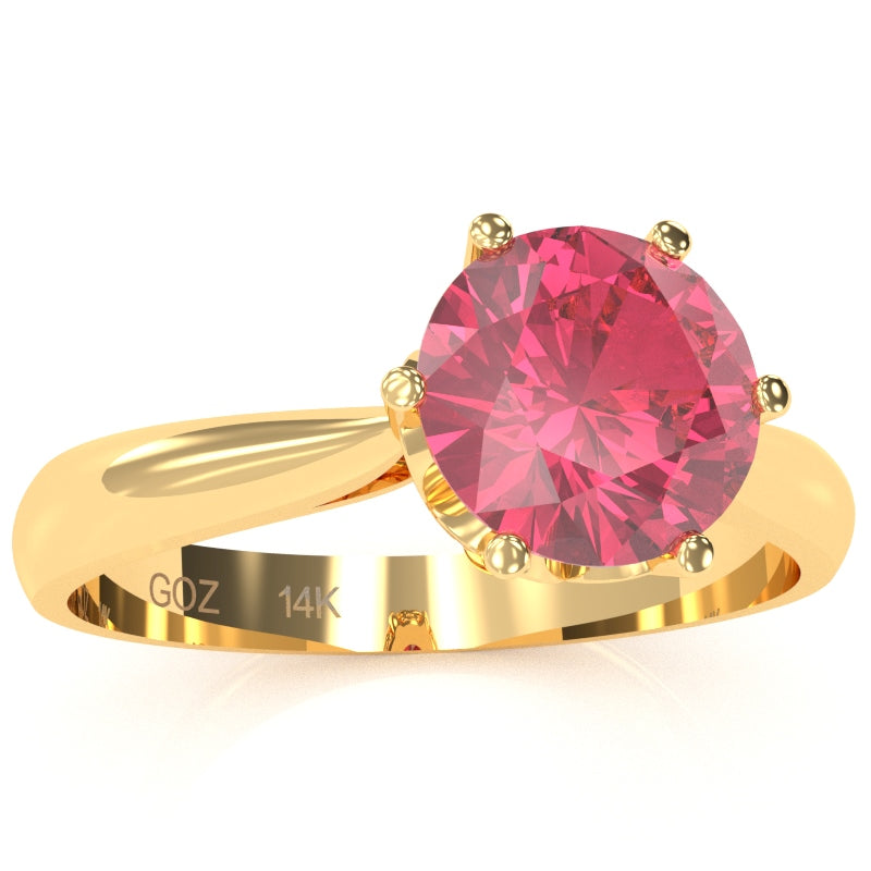 Crown Setting Pink Tourmaline Engagement Ring In 14k Yellow Gold