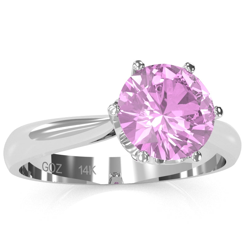 Crown Setting Lab-Created Pink Sapphire Engagement Ring In 14k White Gold