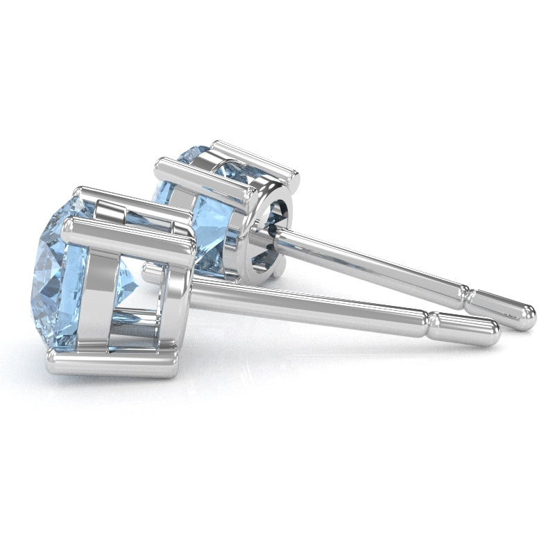 Aquamarine 6mm Round Stud Earrings in 10k White Gold