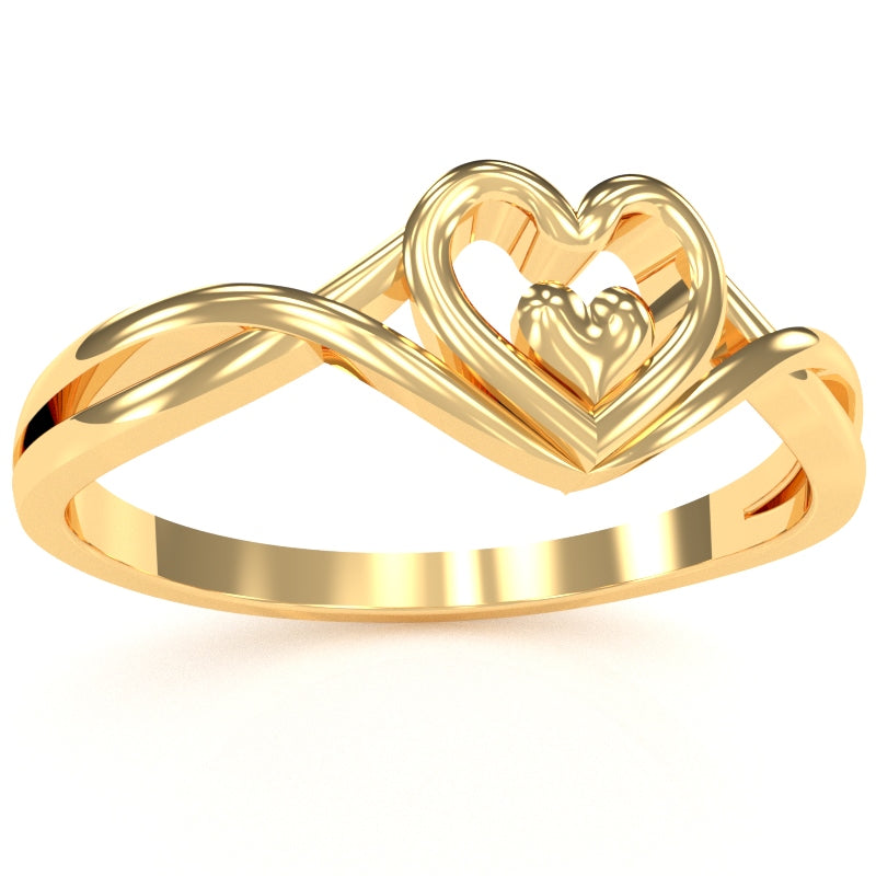 Twisted Heart-In-Heart Love Ring In Solid 14k Yellow Gold