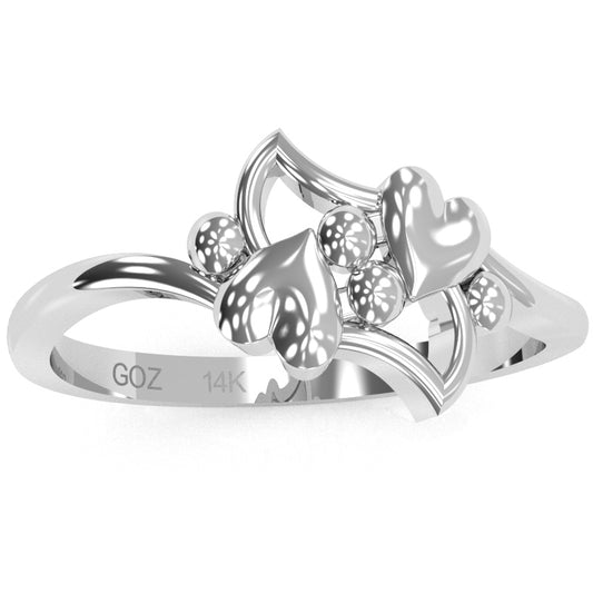 Dancing Hearts Designer Love Ring In Solid 14k White Gold