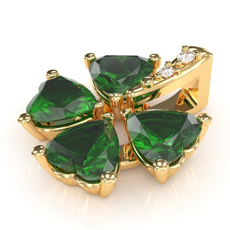 4 Leaf Clover Shamrock Lab-Created Emerald Diamond Pendant In 14k Yellow Gold