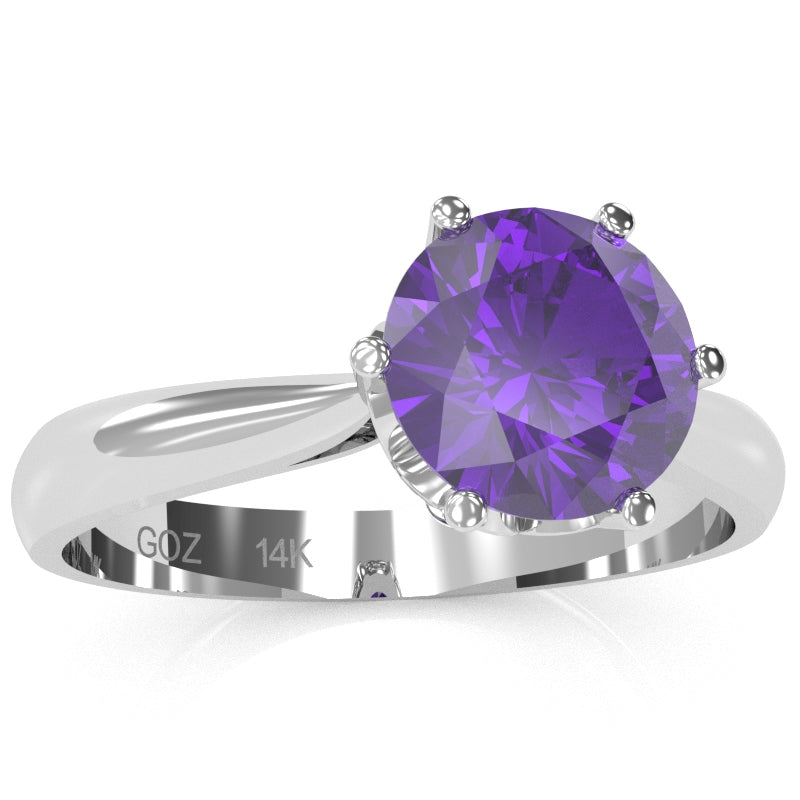 Crown Setting Amethyst Engagement Ring In 14k White Gold