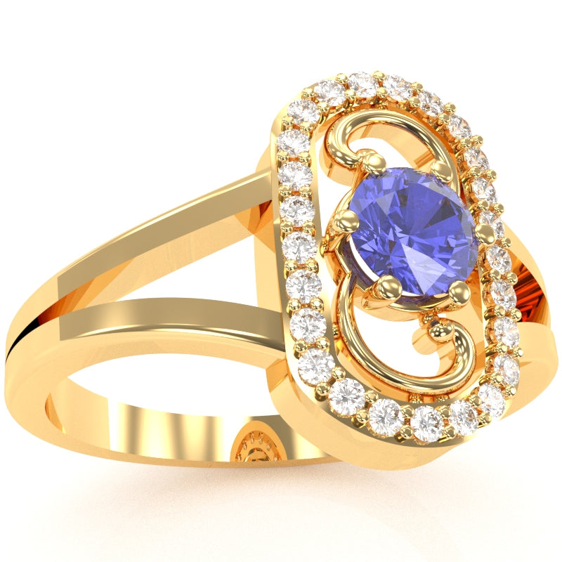 Split Band Tanzanite Diamond Cocktail Ring In 14k Yellow Gold
