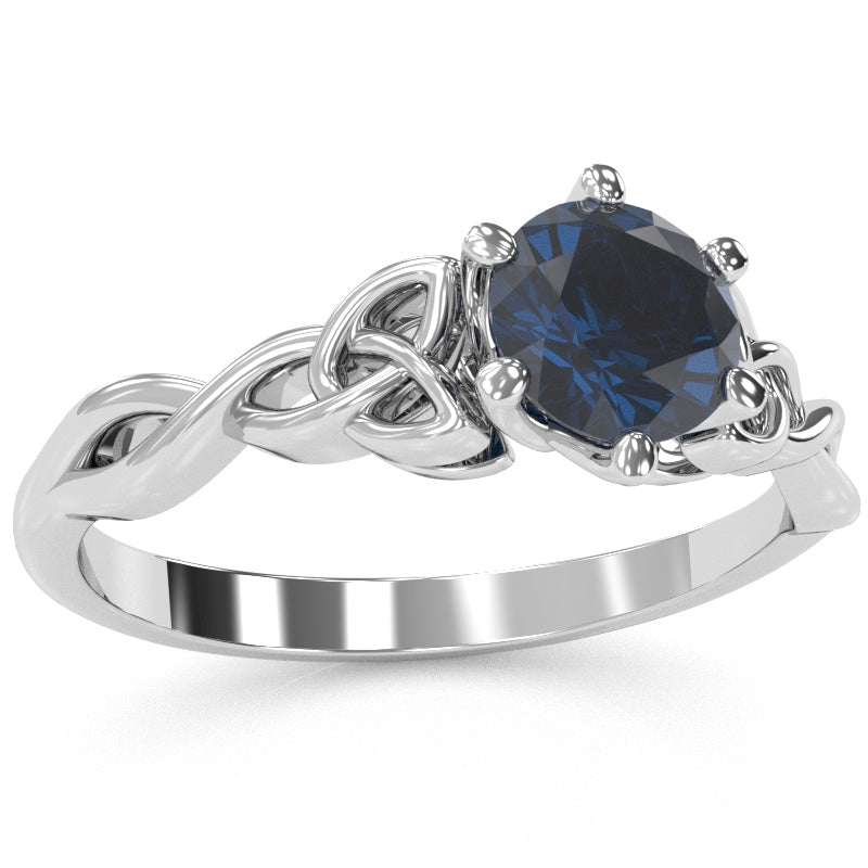Celtic Trinity Knot Sapphire Engagement Ring In 14k White Gold