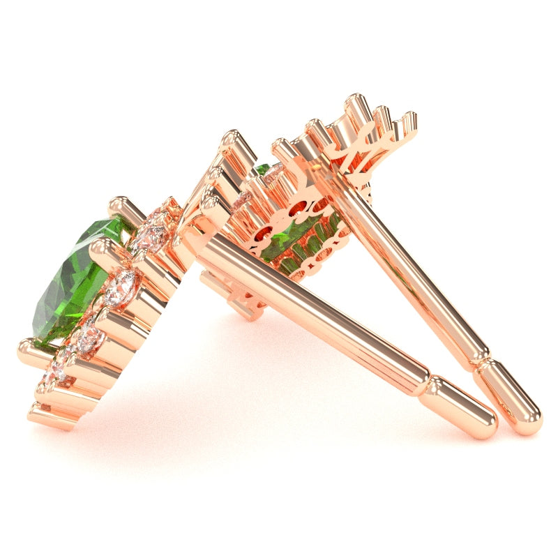 Peridot Diamond Claddagh motif Stud Earrings in 10k Rose Gold