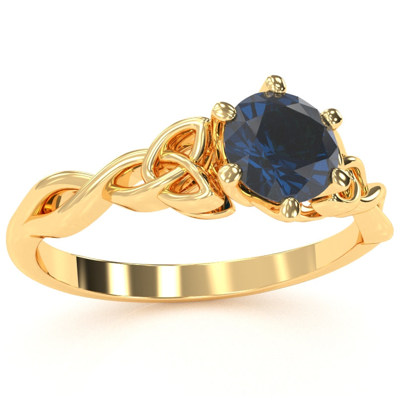 Celtic Trinity Knot Sapphire Engagement Ring In 14k Yellow Gold