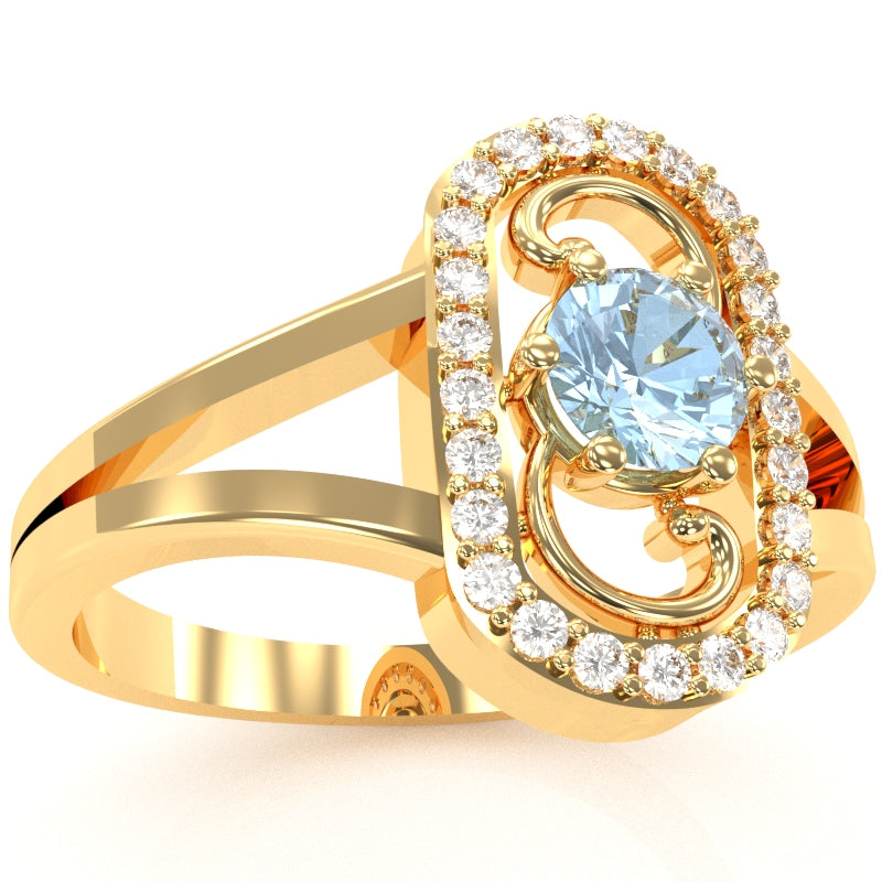 Split Band Aquamarine Diamond Cocktail Ring In 14k Yellow Gold
