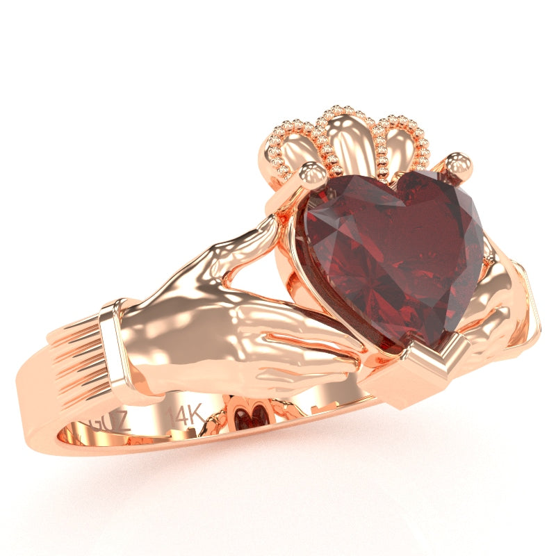 Claddagh Lab-Created Ruby Ring In Solid 14k Rose Gold