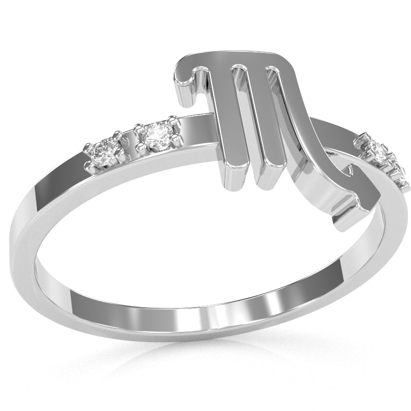 Scorpio Zodiac Sign Diamond Ring In Solid 14k White Gold