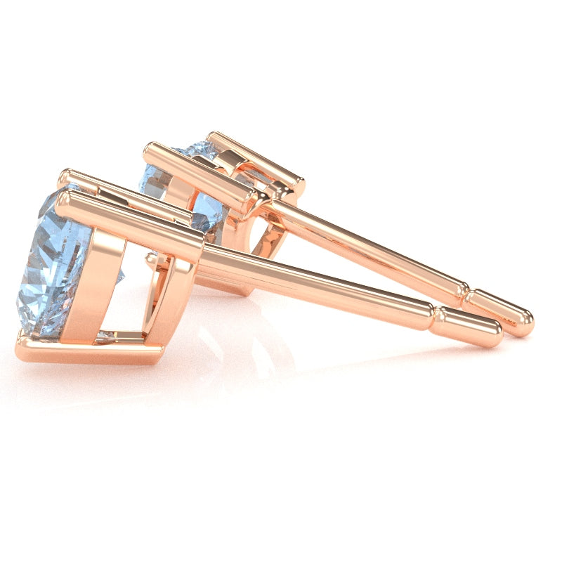 Aquamarine 6mm Heart Stud Earrings in 10k Rose Gold