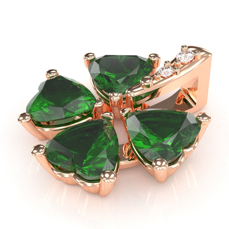 4 Leaf Clover Shamrock Lab-Created Emerald Diamond Pendant In 14k Rose Gold