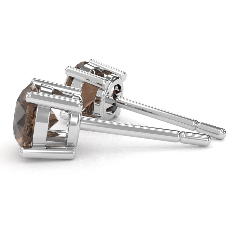 Smoky Quartz 5mm Round Stud Earrings in 10k White Gold