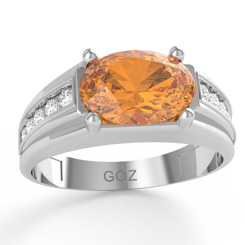 Citrine Diamond Designer Channel Ring In 10k White Gold